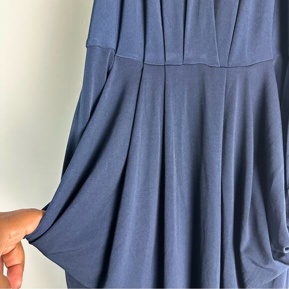 BCBGeneration Dress Draped Navy Blue Pleated Midi Spaghetti Straps Pockets Med - Picture 8 of 15